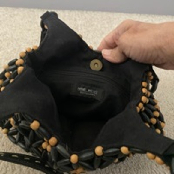 Boho Women's Nine West Beaded Handbag Small Black Beige Y2K -2000 - Picture 3 of 5